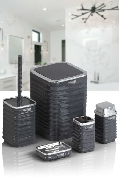 Okyanus Home Luna Antrasit Kromlu Kare 5'li Banyo Seti