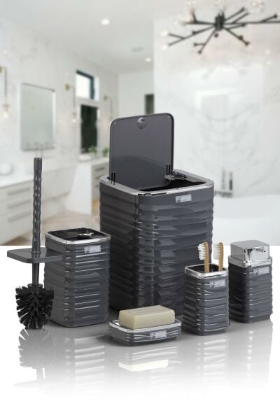 Okyanus Home Luna Antrasit Kromlu Kare 5'li Banyo Seti