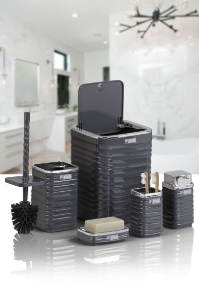 Okyanus Home Luna Antrasit Kromlu Kare 5'li Banyo Seti