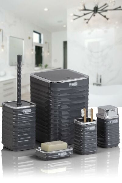 Okyanus Home Luna Antrasit Kromlu Kare 5'li Banyo Seti