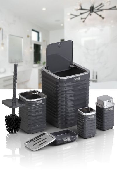 Okyanus Home Luna Antrasit Kromlu Kare 5'li Banyo Seti