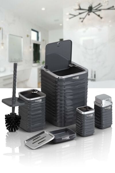 Okyanus Home Luna Antrasit Kromlu Kare 5'li Banyo Seti