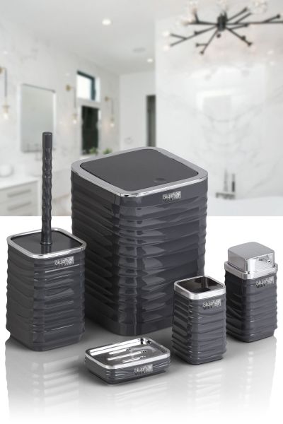 Okyanus Home Luna Antrasit Kromlu Kare 5'li Banyo Seti