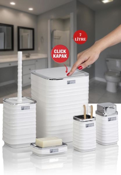 Okyanus Home Luna Beyaz Kromlu Kare 5'li Banyo Seti