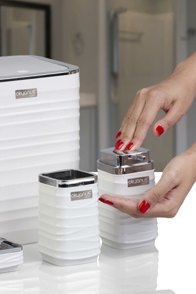 Okyanus Home Luna Beyaz Kromlu Kare 5'li Banyo Seti