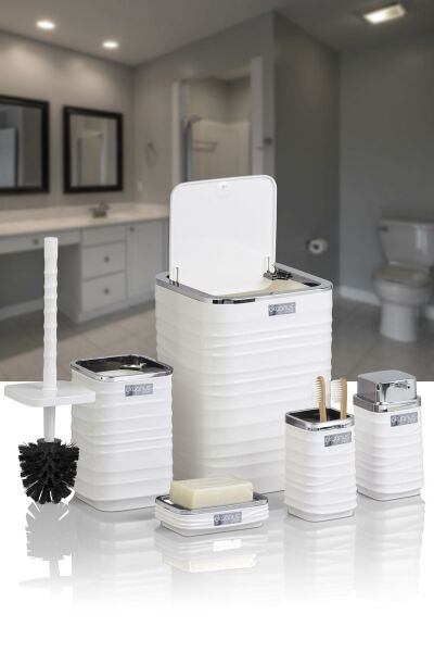 Okyanus Home Luna Beyaz Kromlu Kare 5'li Banyo Seti