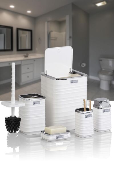 Okyanus Home Luna Beyaz Kromlu Kare 5'li Banyo Seti