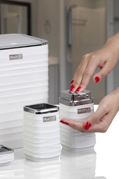 Okyanus Home Luna Beyaz Kromlu Kare 5'li Banyo Seti