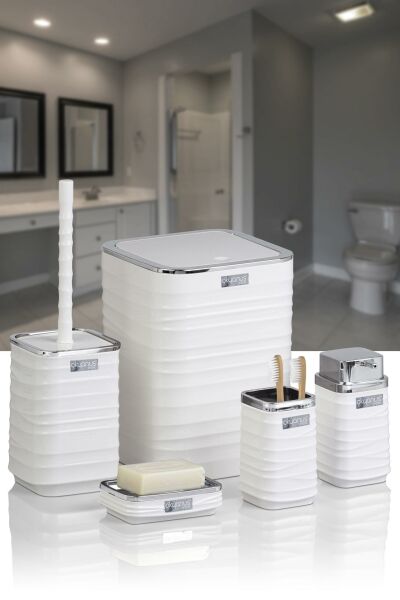 Okyanus Home Luna Beyaz Kromlu Kare 5'li Banyo Seti