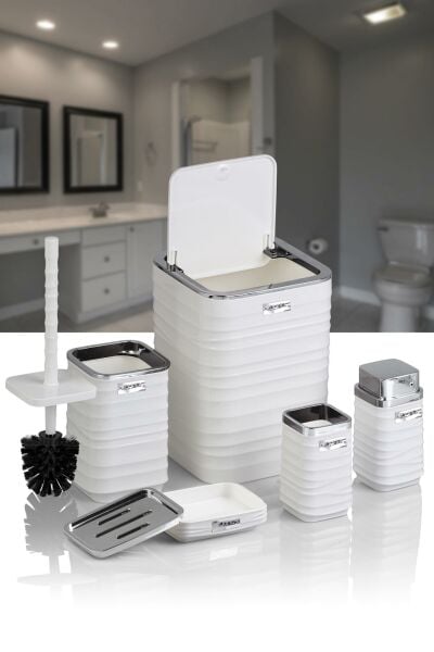 Okyanus Home Luna Beyaz Kromlu Kare 5'li Banyo Seti
