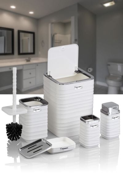 Okyanus Home Luna Beyaz Kromlu Kare 5'li Banyo Seti