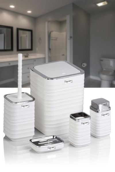 Okyanus Home Luna Beyaz Kromlu Kare 5'li Banyo Seti