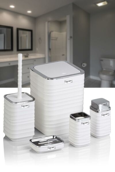 Okyanus Home Luna Beyaz Kromlu Kare 5'li Banyo Seti