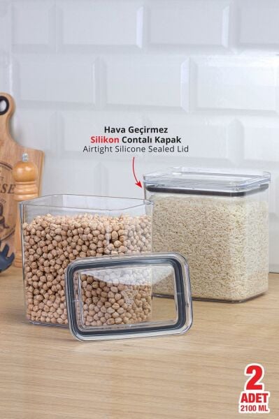 Okyanus Home Vakumlu Pratik Erzak Kavanozu Dikdörtgen 2'li Set