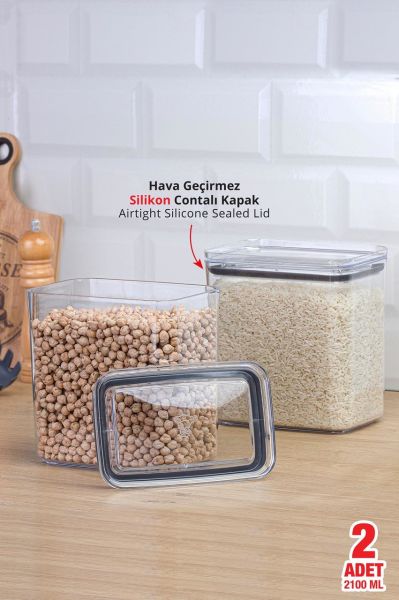 Okyanus Home Vakumlu Pratik Erzak Kavanozu Dikdörtgen 2'li Set