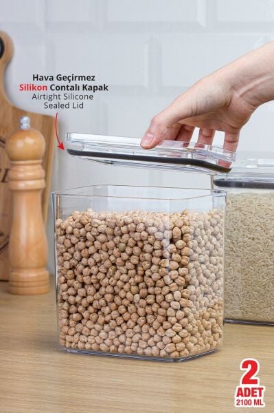 Okyanus Home Vakumlu Pratik Erzak Kavanozu Dikdörtgen 2'li Set