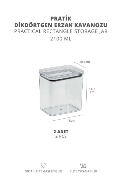 Okyanus Home Vakumlu Pratik Erzak Kavanozu Dikdörtgen 2'li Set