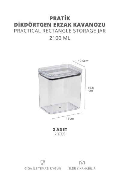 Okyanus Home Vakumlu Pratik Erzak Kavanozu Dikdörtgen 2'li Set