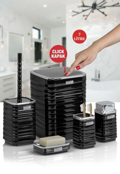 Okyanus Home Luna Siyah Kromlu Kare 5'li Banyo Seti
