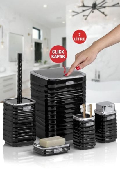 Okyanus Home Luna Siyah Kromlu Kare 5'li Banyo Seti