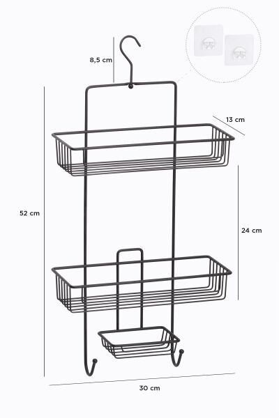 Okyanus Home Siyah Multifonksiyonel Duş Rafı