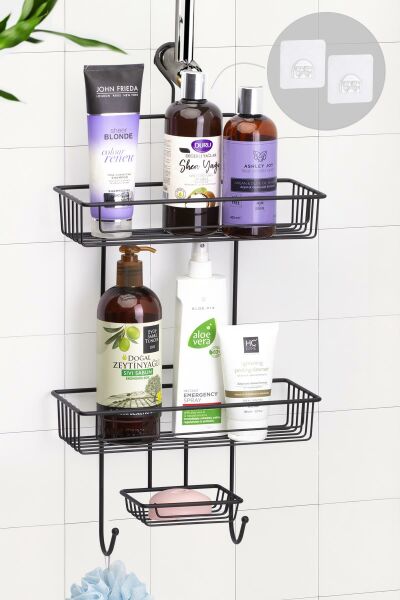 Okyanus Home Siyah Multifonksiyonel Duş Rafı