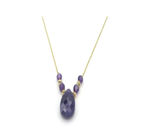 Mor Taşlı Altın Zincirli Kolye