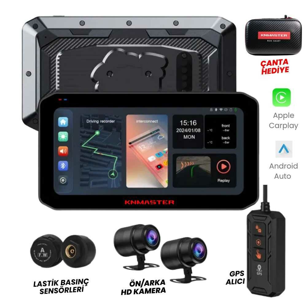 KNMASTER MOTOPLAY 2000 – 6.25” 2K Çift Kameralı Kablosuz CarPlay & Android Auto Destekli Motosiklet Multimedya Ekranı