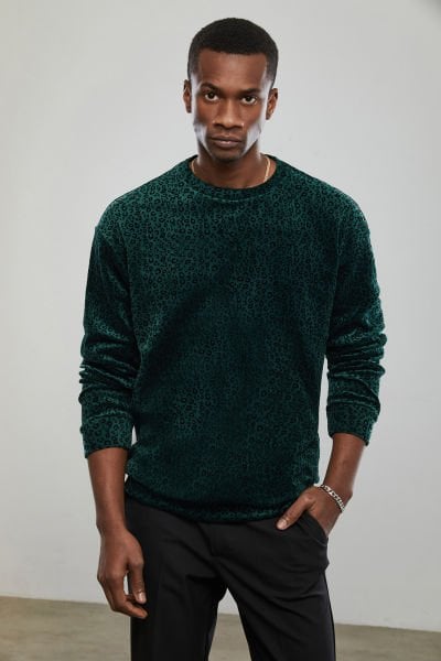 Green Leo Velvet Sweatshirt