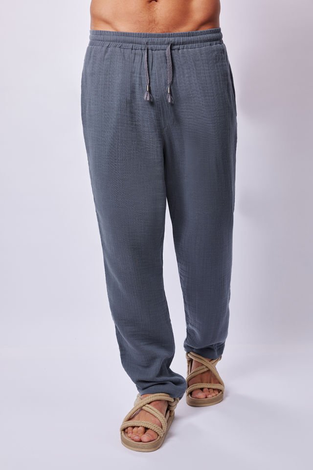 Gri Mavi Bambu Comfort Gömlek&Pantolon