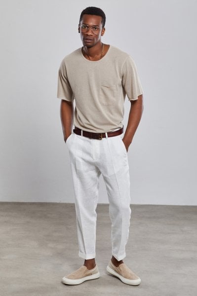 White Deluxe Carrot Fit Chino Pants 100% Linen