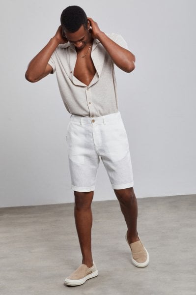 White Deluxe 100% Linen Bermuda Shorts