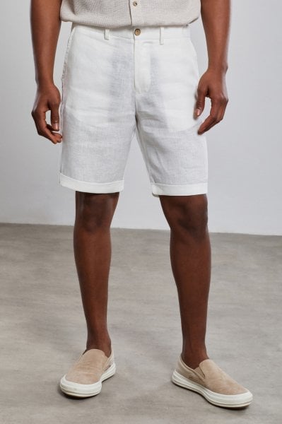 White Deluxe 100% Linen Bermuda Shorts