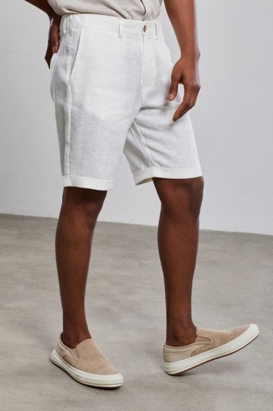 White Deluxe 100% Linen Bermuda Shorts