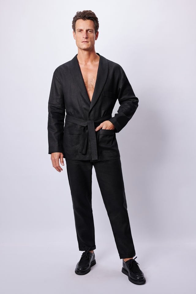 %100 Linen Siyah Suit Blazer & Pantolon