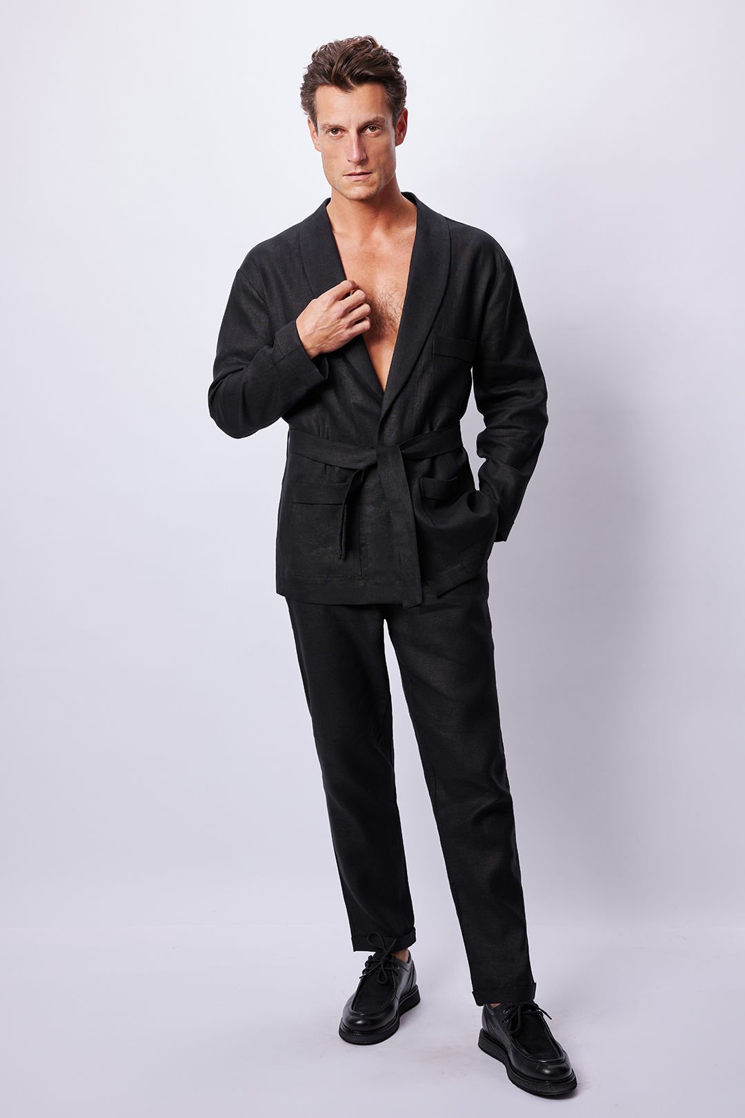 %100 Linen Siyah Suit Blazer & Pantolon