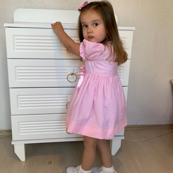 Pamuklu Pitükare Desenli Kurdele Detaylı Günlük ve Özel Gün Elbisesi  3 Yaş