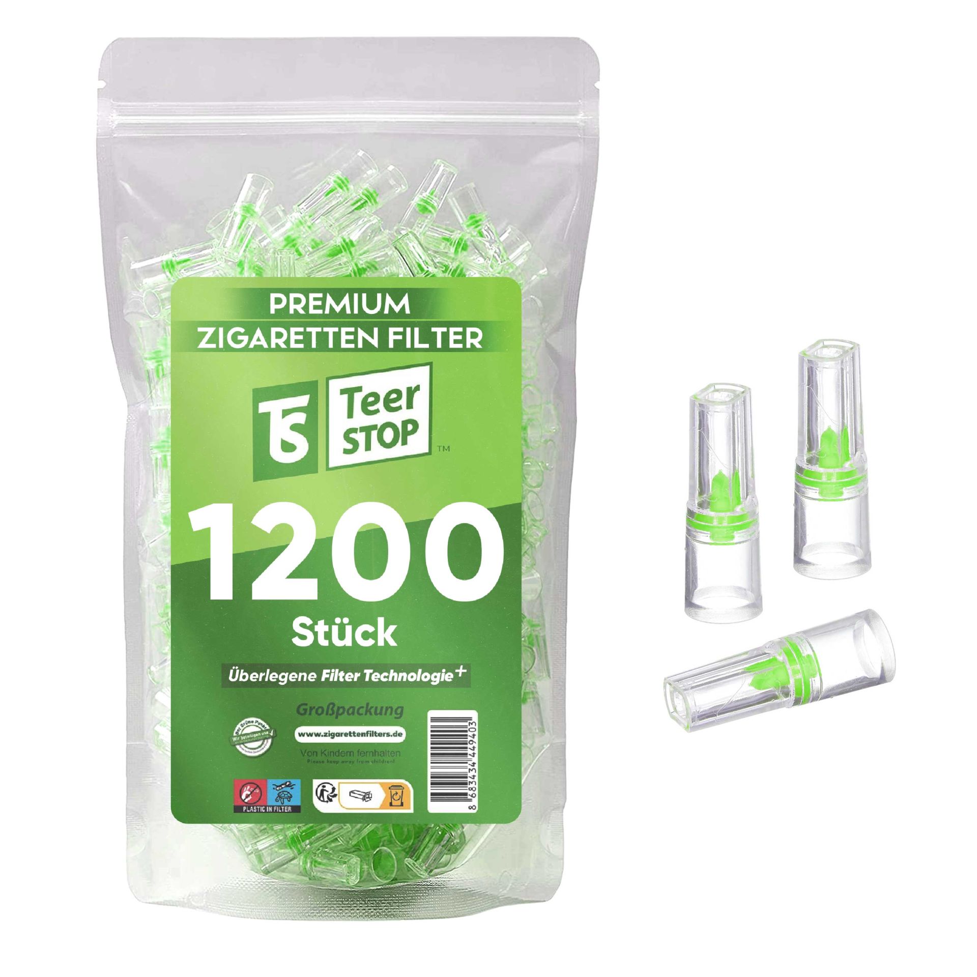 TS Teer STOP Premium Disposable Cigarette Filters for Smokers (1.200 Pieces)