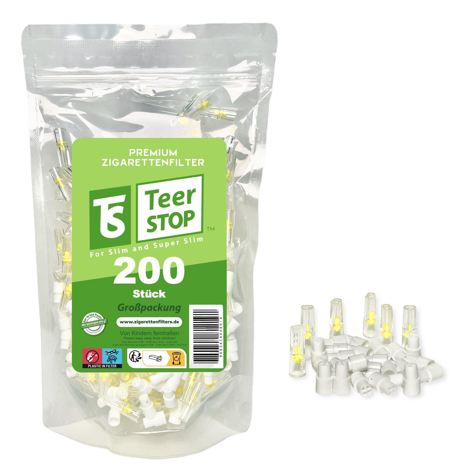 TS Teer STOP Slim Premium Disposable Cigarette Filters for Smokers (200 Pieces)