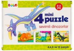 4 Mini Puzzle - Sevimli Dinozorlar