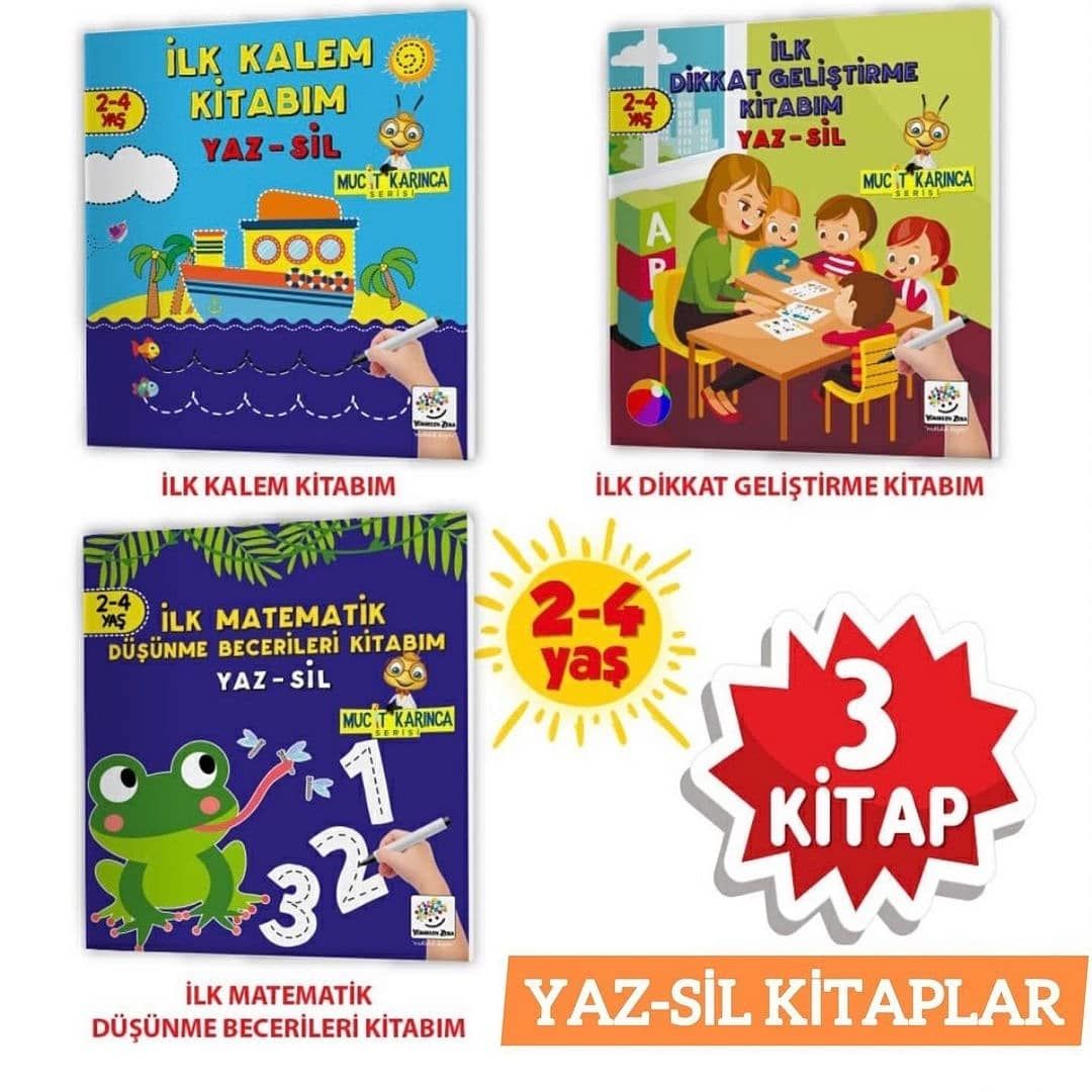 Mucit Karınca 1.Set - YAZ-SİL 3 Kitap (İlk Kalem, Dikkat ve Matematik Kitabım )