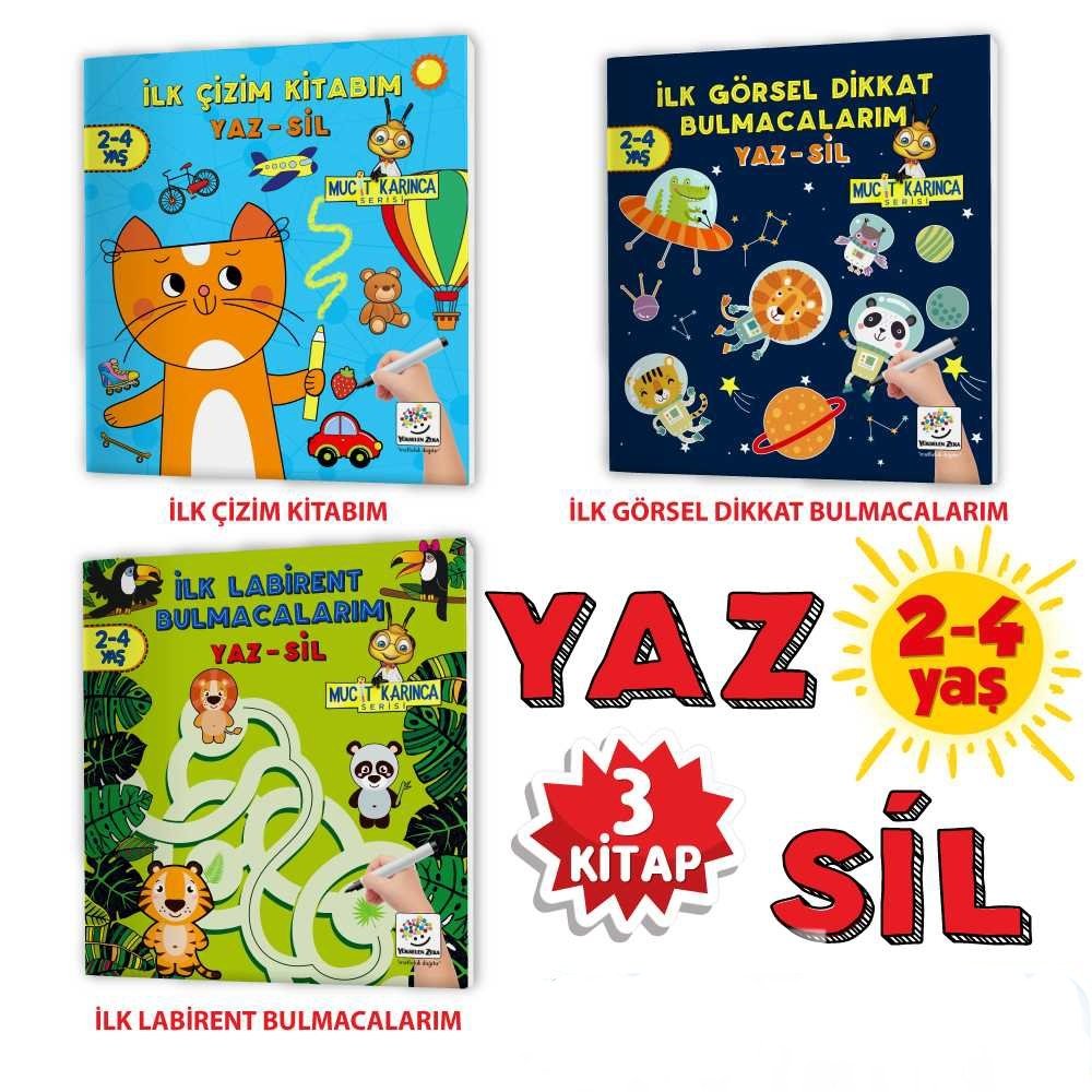 Mucit Karınca 2.Set -YAZ-SİL 3 Kitap(İlk Çizim, Eğlenceli Labirentler,Görsel Dikkat Kitabım)