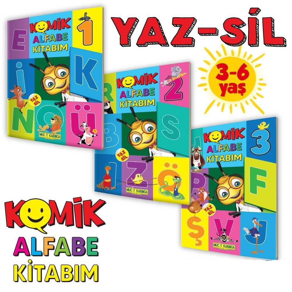 3-6 Yaş YAZ-SİL Komik Alfabe Kitabım (Harfleri Öğrenme ve Yazma, Okumaya Hazırlık, Dikkat Geliştiren Etkinlikler, Sesli Kitaplar)