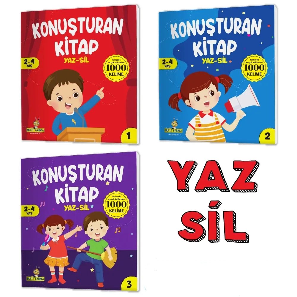 Konuşturan Kitap Serisi YAZ-SİL Kitaplar (Türkçede En Çok Kullanılan 1000 Kelime)