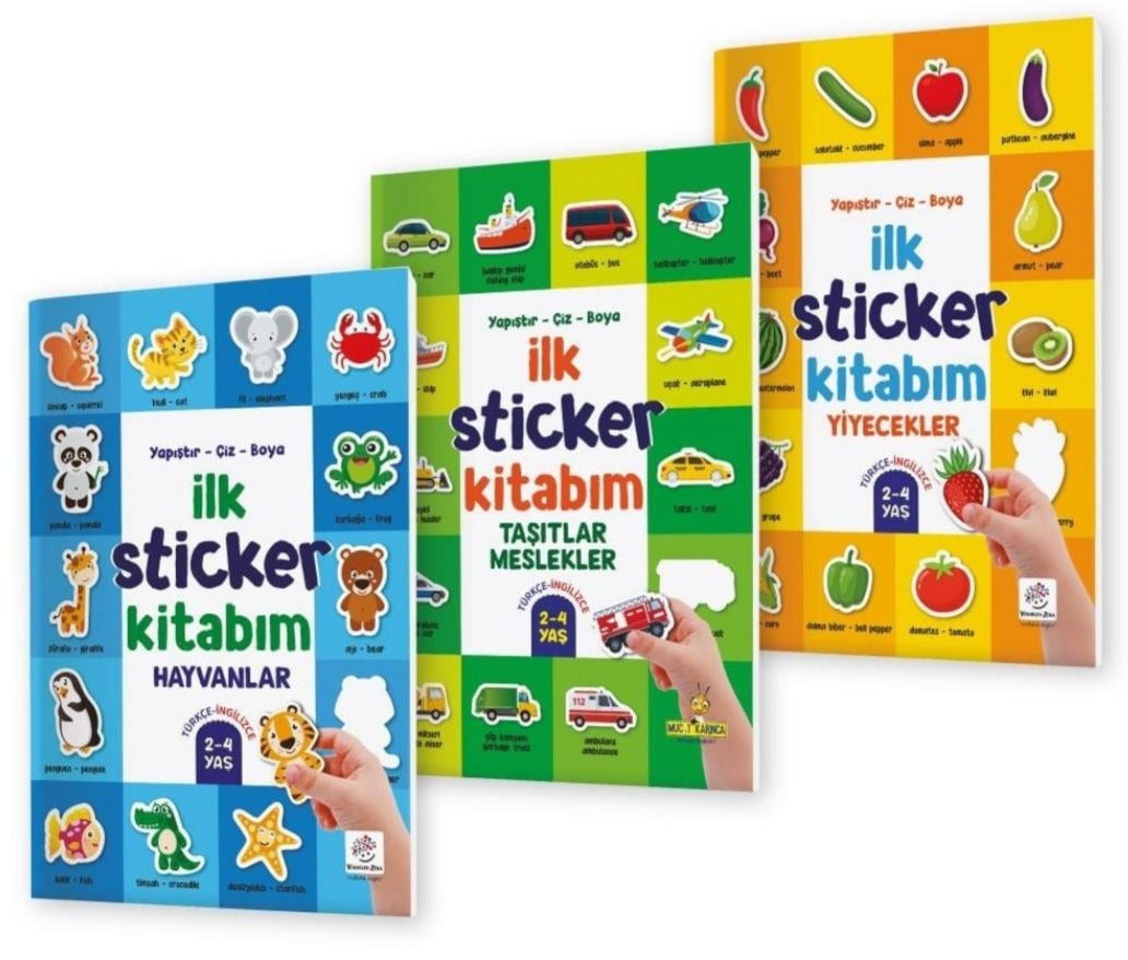 İlk Sticker Kitabım 2-4 Yaş / Yapıştır-Çiz-Boya (Taşıtlar-Hayvanlar-Yiyecekler)