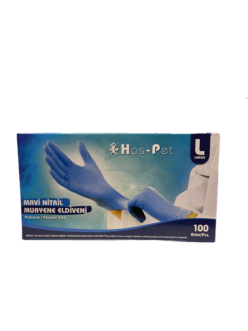Has-Pet Nitril Muayene Eldiveni Pudrasız Large Mavi 100'Lü Paket