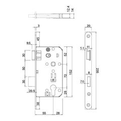 Hafele Gömme Kapı Kilidi Barelli Tip Mat Siyah 55/18mm Sağ