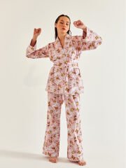 Fiore Pijama Sabahlık Set Pembe