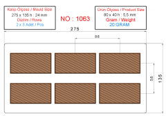 1063 - Regtangular praline chocolate bar injection polycarbonate moulds