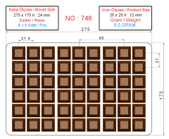 0746 - Square praline chocolate bar injection polycarbonate moulds